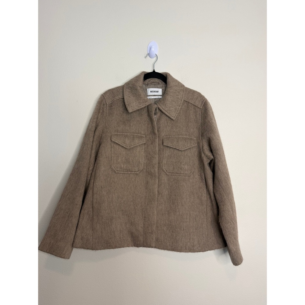 Weekday Isa Hairy Jacket Taupe Brown Textured Wool Blend Shacket Women's M